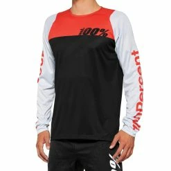 100% Maglia A Manica Lunga R-Core - Nero/Rosso Corrente